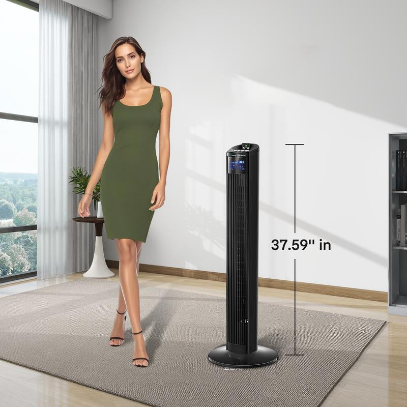 FOHERE Tower Fan for Indoors, 36" Oscillating Tower Cooling Fan with Remote Control, 12-Hour Timer and Sleep Mode,Standing Fan for Office, Portable Stand up Floor Bladeless Fan (Black)