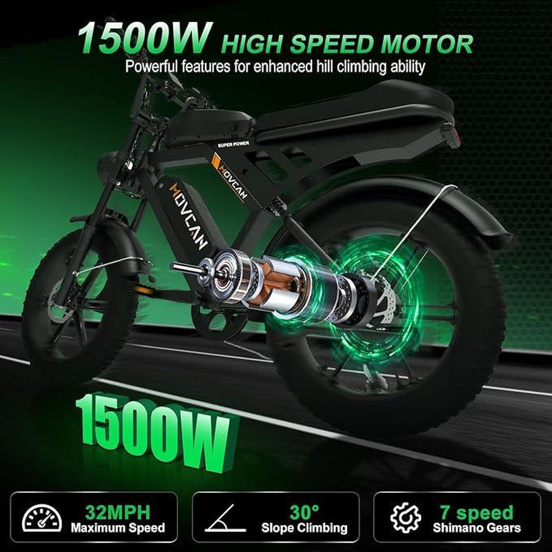 V30MAX/V30 Electric Bike for Adults 1500W/1000W Motor 20" Fat Tire Ebike, 32MPH/28MPH 120/70 Miles,48V 31.2/15.6 AH Dual Battery Hydraulic Disc Brake Electric Motorcycle Bike Full Suspension