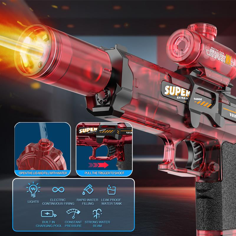 2025 New Automatic Electric Water Blaster Highcapacity Squirt Water Blaster Pool Accessories with Extra Long Range&Lights for Adults & Kids, Child Christmas Gift Outdoorfun Portable Durable