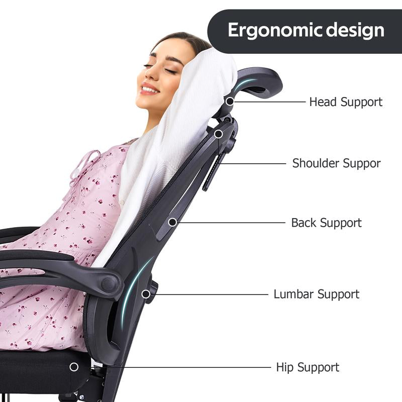 Ergonomic Office Chair,Adjustable,Adjustable Headrest with Linked Armrests, Lumbar Support and Swivel Tilt Function Grey Ergonomic Office Furniture Black Stable