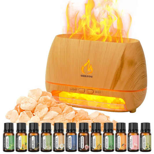Ultrasonic Essential Oil Diffuser Set with 12 Best Aromatherapy Oils, Gift Box & Bag, Himalayan Salt Lamp Diffuser,Cool Mist Humidifier for Bedroom