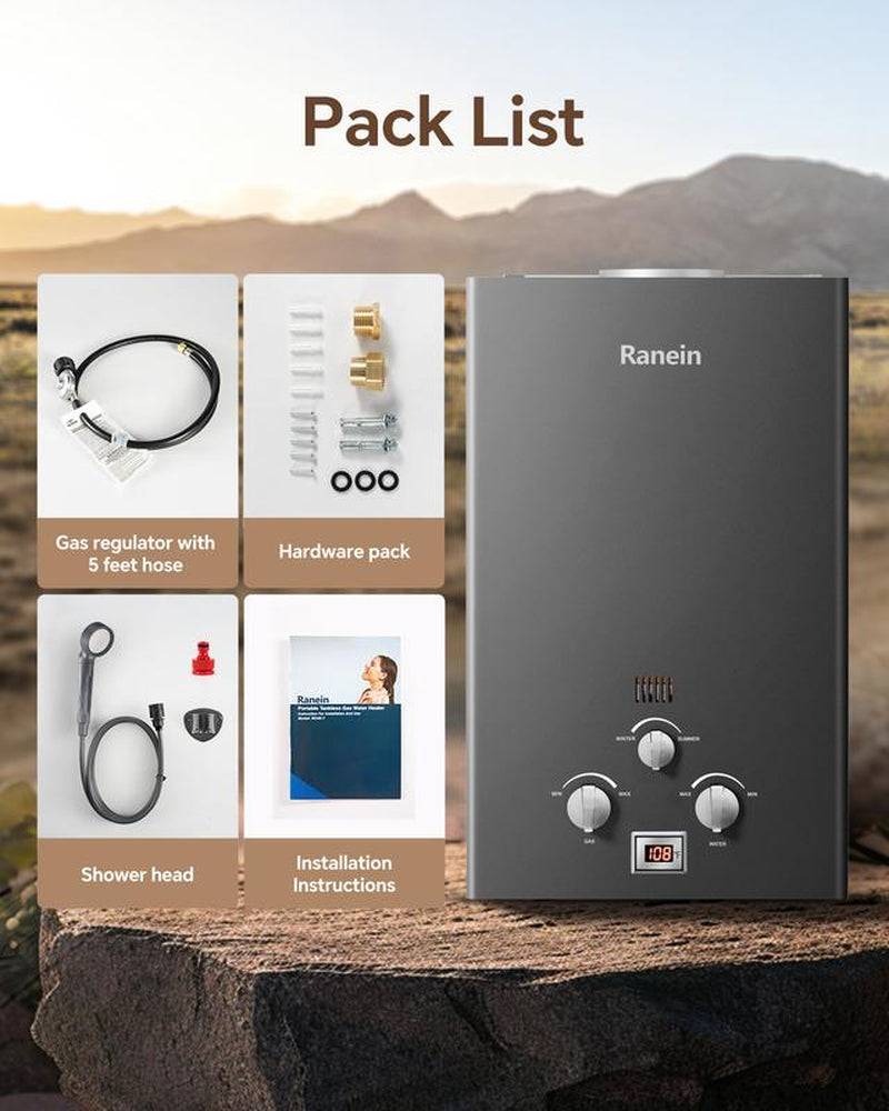 Ranein 8L Tankless Water Heater, Propane Gas, Outdoor up to 2.11 GPM, 48,000 BTU On-Demand Instant Hot Water Heater