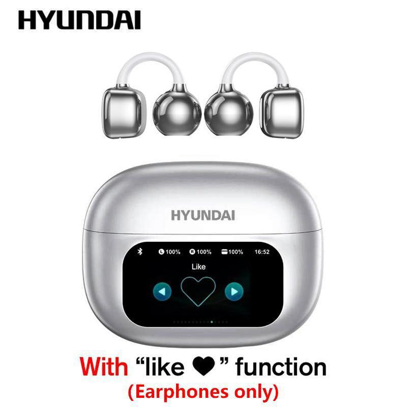 HYUNDAI C02 Clip-On Ear Electronic Headphones with LCD Full Color Touch Screen, Wireless Audio Earbuds Headset for Music & Phone Calls