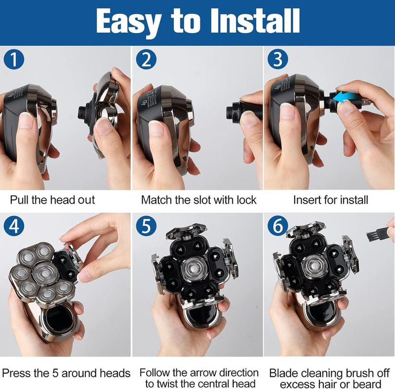 Upgraded 9D Bald Head Shaver for Men,6-In-1 Electric Razor with LED Display & Type-C Charging,360° Close Shave