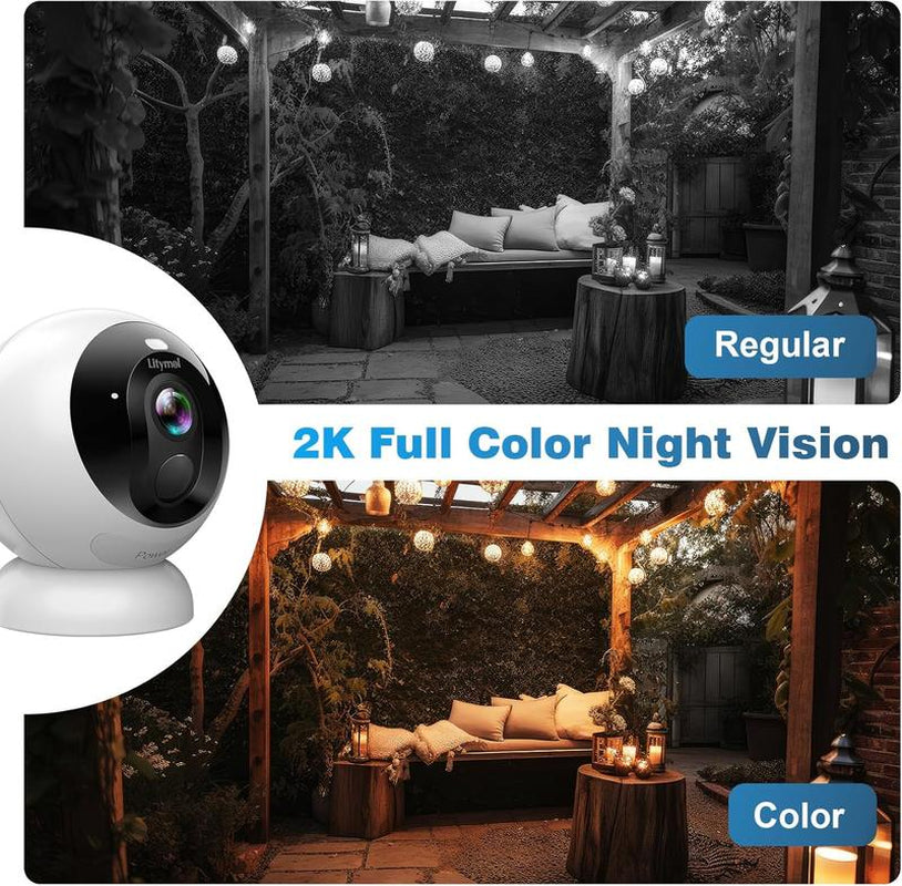 Litymol Magnetic Wireless Window Security Camera with 2K Resolution, AI Motion Detection, Color Night Vision, 2-Way Audio and Cloud Storage
