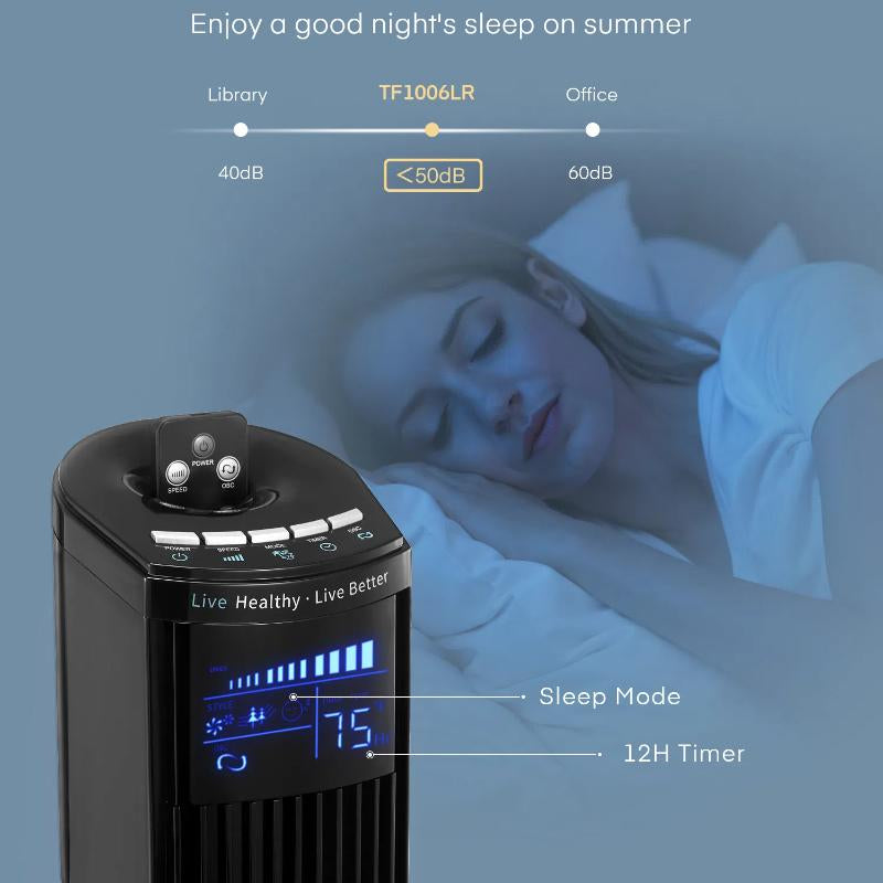 FOHERE Tower Fan for Indoors, 36" Oscillating Tower Cooling Fan with Remote Control, 12-Hour Timer and Sleep Mode,Standing Fan for Office, Portable Stand up Floor Bladeless Fan (Black)