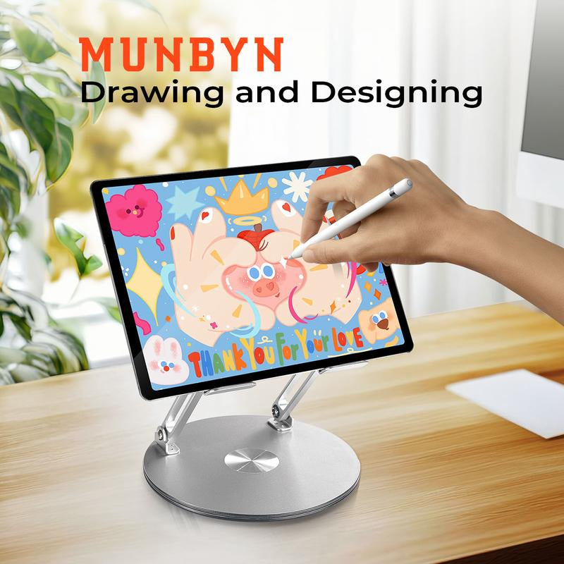 【MUNBYN 360° Rotating Laptop Stand】Adjustable Foldable Aluminum Laptop Stand, 2-In-1 Multifunctional Laptop Stand Hub for Gaming Laptop & Mobile Stand,Gray