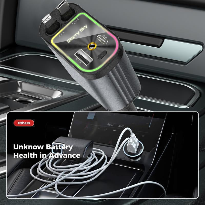 Aromatic Starlight in Roof Retractable Charger with Lightning Cable, Dual Charge Port , Fast Charging Adapter -Automotive 4-In-1 Car Charger Red Light