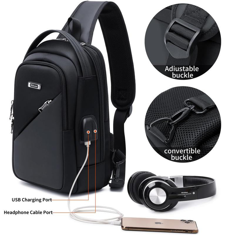 Outdoorfun Hiking Daypack Shoulder Backpack Crossbody Sling Bag for Men, Chest Bags with USB Charger Port for Casual Camping Biking Travel Cycling