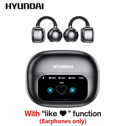 HYUNDAI C02 Clip-On Ear Electronic Headphones with LCD Full Color Touch Screen, Wireless Audio Earbuds Headset for Music & Phone Calls
