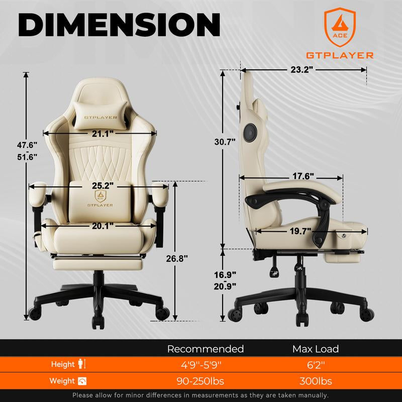 GTPLAYER Gaming Chair with 5.1 Compatible Bluetooth Speakers, High Back Ergonomic Design, 150° Maximum Inclination, PU Leather, Assembly Required