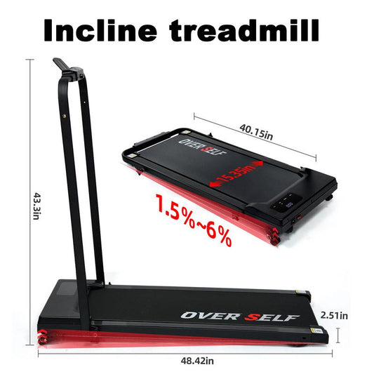 OVER SELF Inclined Folding Incline Treadmill, Walking Mat Treadmill with ,300 Lbs Portable Treadmill with Handle, Safety Lock, Quiet Design for Home and Office Treadmill with LED Display – Smart Fitness Machine Exercise Gym Equipment