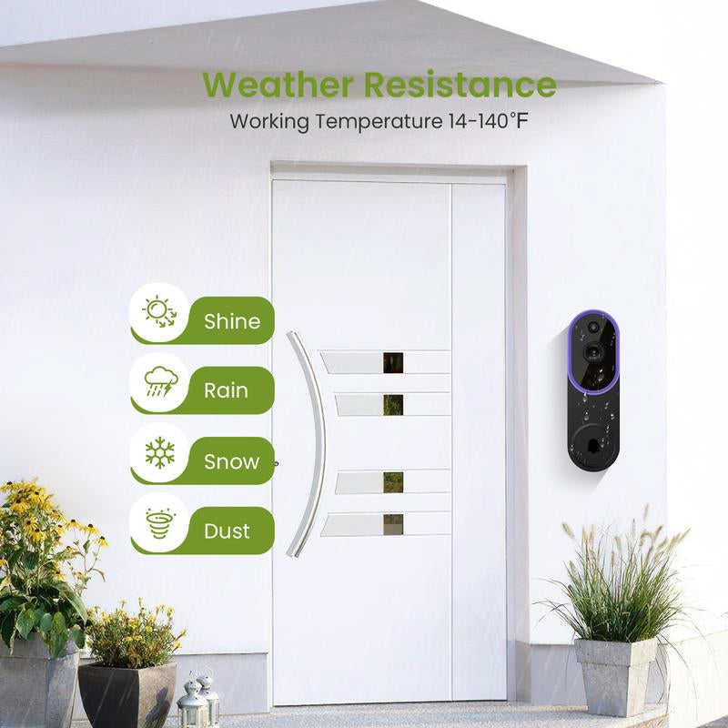 Wireless Video Doorbell Camera, Smart Security Doorbell Camera, 1080P, AI Human Detection , Night Vision, Instant Alert, Two Way Audio, 2.4G Wifi Only, Simple Installation and Rechargeable Battery, Cloud Storage, Wifi Camera