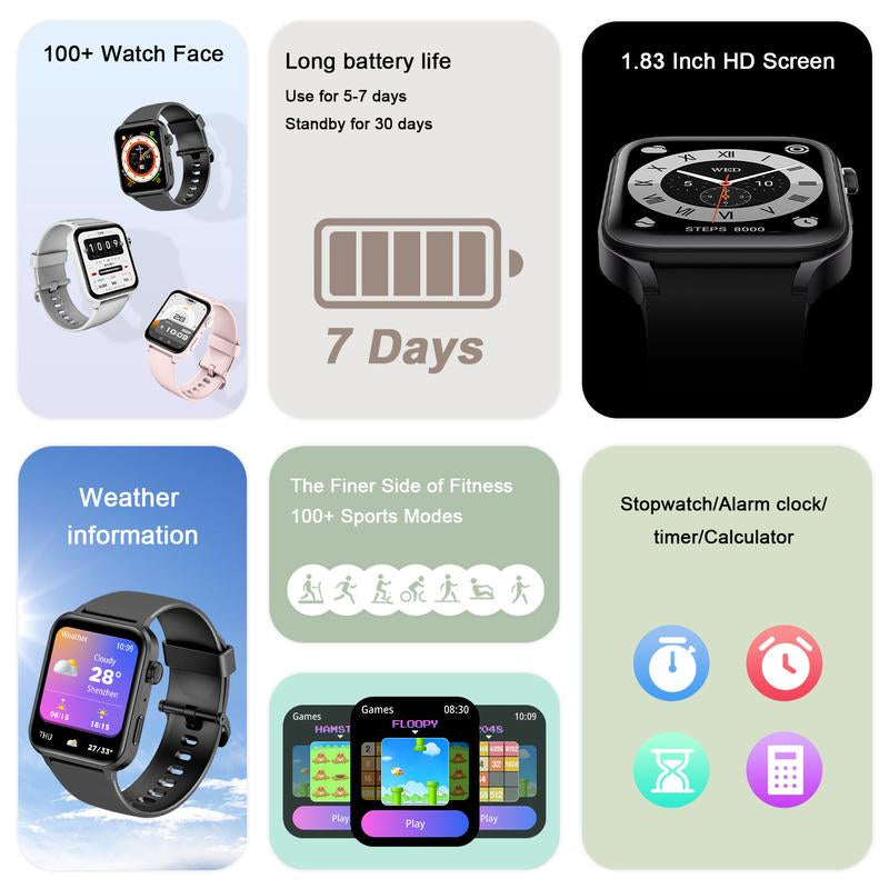 Smart Watches R30Pro Fitness Tracker Smartwatch with Call Function & Heart Rate Monitoring,1.83 Touch Screen Multifunction Smartwatch for BT Calls Fitness Wristwatch, Smart & Wearable Devices for Iphone Android Smartphone