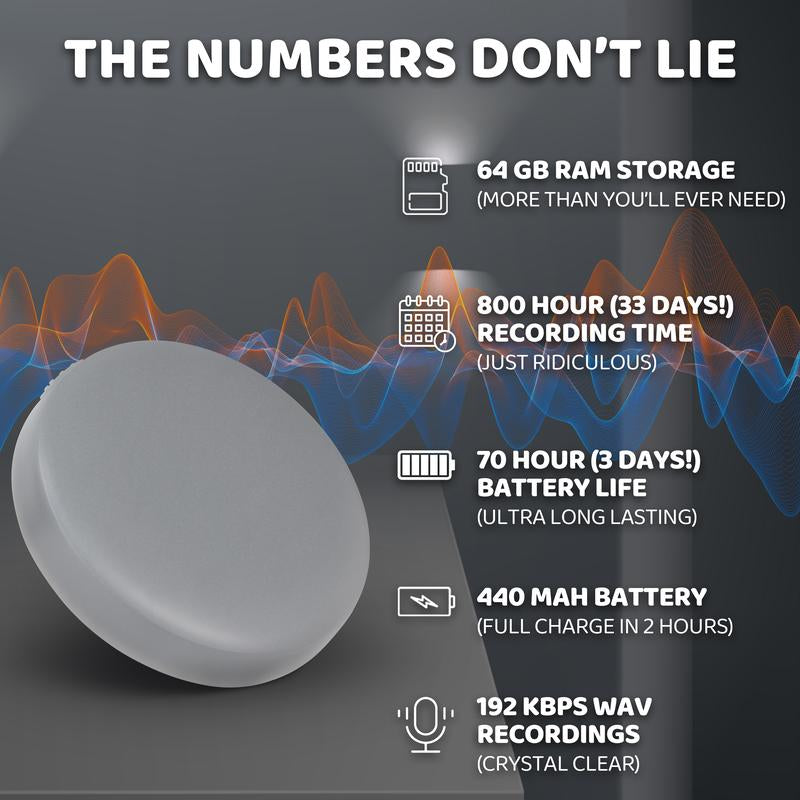 Knight 64GB Voice Activated Recorder + Digital Voice Recorder, Compact Audio Recorder, Audio Recording Device, Grabadora De Audio Digital, Light Gray