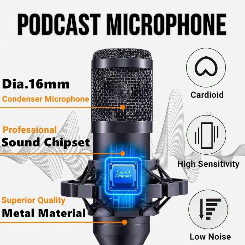 Haomuren Podcast Equipment Bundle, BM800 Podcast Microphone Bundle with V8S Voice Changer, Condenser Microphone Recording Studio Package for Podcasting Live Streaming Singing PC Mobile Tiktok Youtube Audio Adjustable