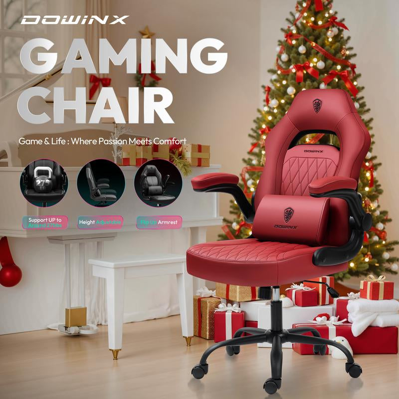 Dowinx Gaming Chair - Ergonomic Faux Leather with Breathable Mesh Backrest, Lumbar Support, Adjustable Swivel Task Chair with Head Cushion and Armrests