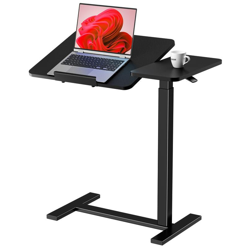 【Deal】Overbed Bedside Table with Wheels, Mobile Standing Stand up Rolling Laptop PC, Adjustable Height Tray, Side Computer Workstation for Home Use