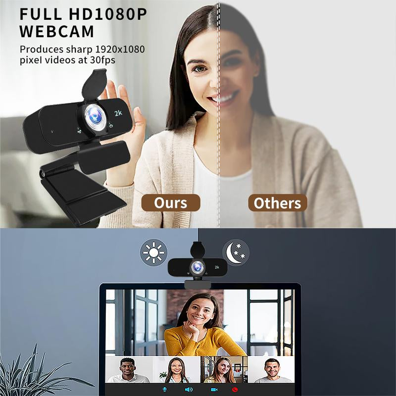 2K Qualify HD Webcam for PC Webcast, USB Computer Webcam for Office /Home Use, Streaming, Video Calling, Online Meeting with Tripod
