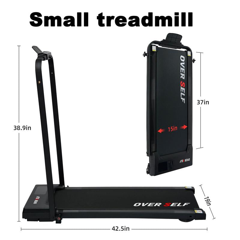OVER SELF Inclined Folding Incline Treadmill, Walking Mat Treadmill with ,300 Lbs Portable Treadmill with Handle, Safety Lock, Quiet Design for Home and Office Treadmill with LED Display – Smart Fitness Machine Exercise Gym Equipment