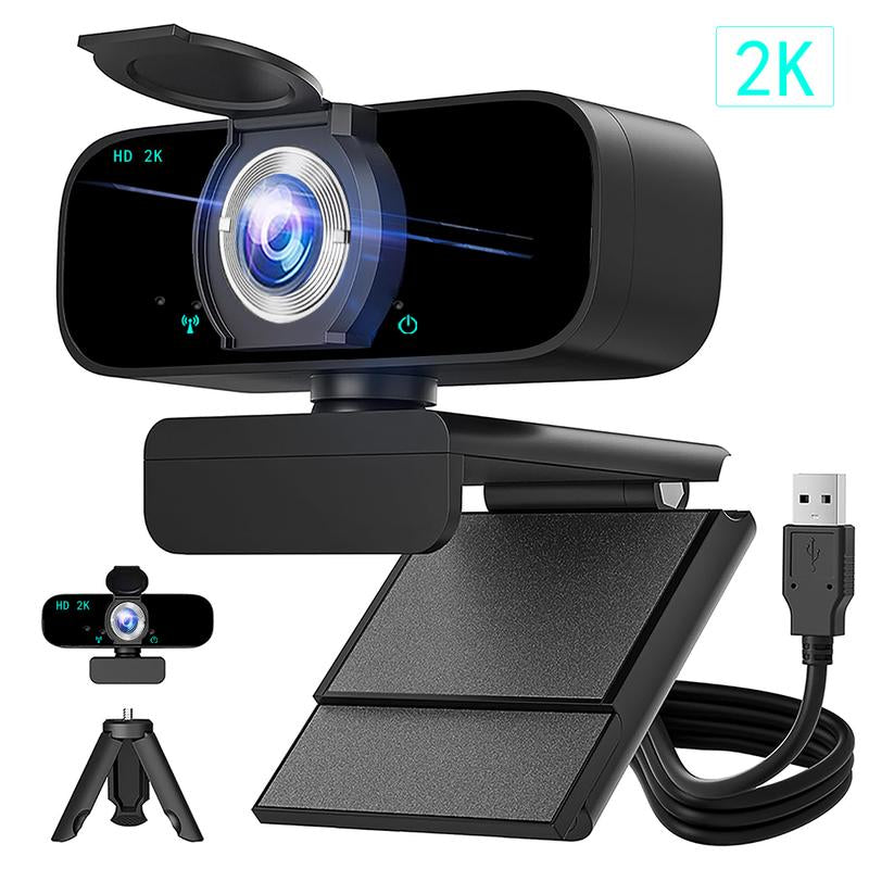 2K Qualify HD Webcam for PC Webcast, USB Computer Webcam for Office /Home Use, Streaming, Video Calling, Online Meeting with Tripod