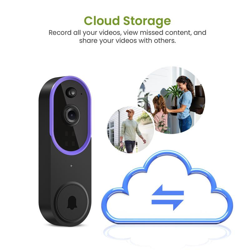 Wireless Video Doorbell Camera, Smart Security Doorbell Camera, 1080P, AI Human Detection , Night Vision, Instant Alert, Two Way Audio, 2.4G Wifi Only, Simple Installation and Rechargeable Battery, Cloud Storage, Wifi Camera
