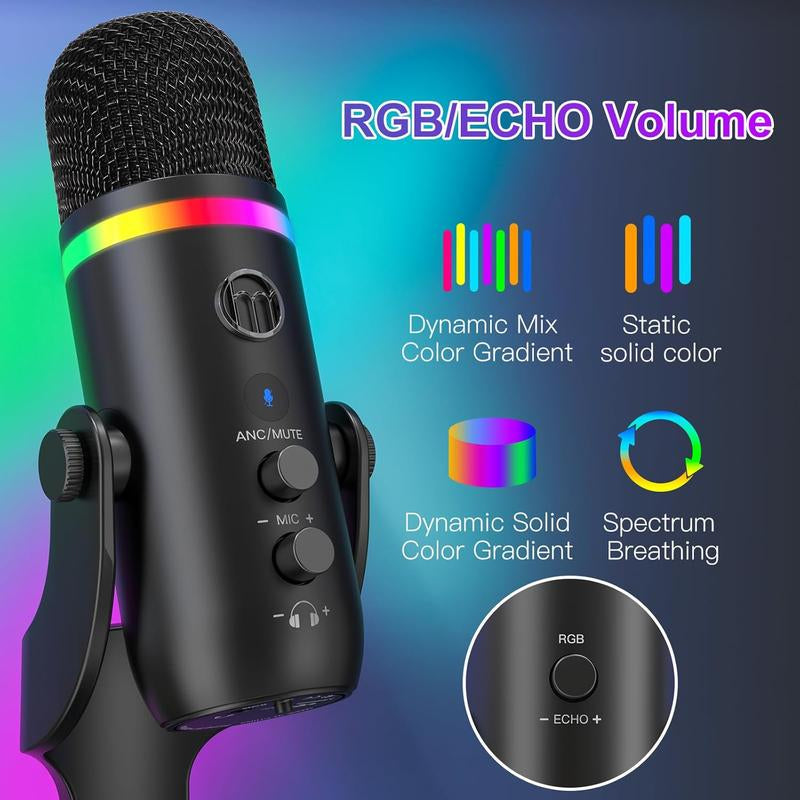 Zealsound USB Microphone,Noise Cancellation Condenser Mic with Touch Mute,Gain,Echo,Monitoring,Rgb Light for Iphone,Ipad,Streaming,Podcast,Twitch,Youtube,Discord,Pc,Computer,Ps4,Ps5,Mac,Gamerwave K66