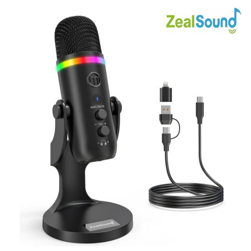 Zealsound USB Microphone,Noise Cancellation Condenser Mic with Touch Mute,Gain,Echo,Monitoring,Rgb Light for Iphone,Ipad,Streaming,Podcast,Twitch,Youtube,Discord,Pc,Computer,Ps4,Ps5,Mac,Gamerwave K66
