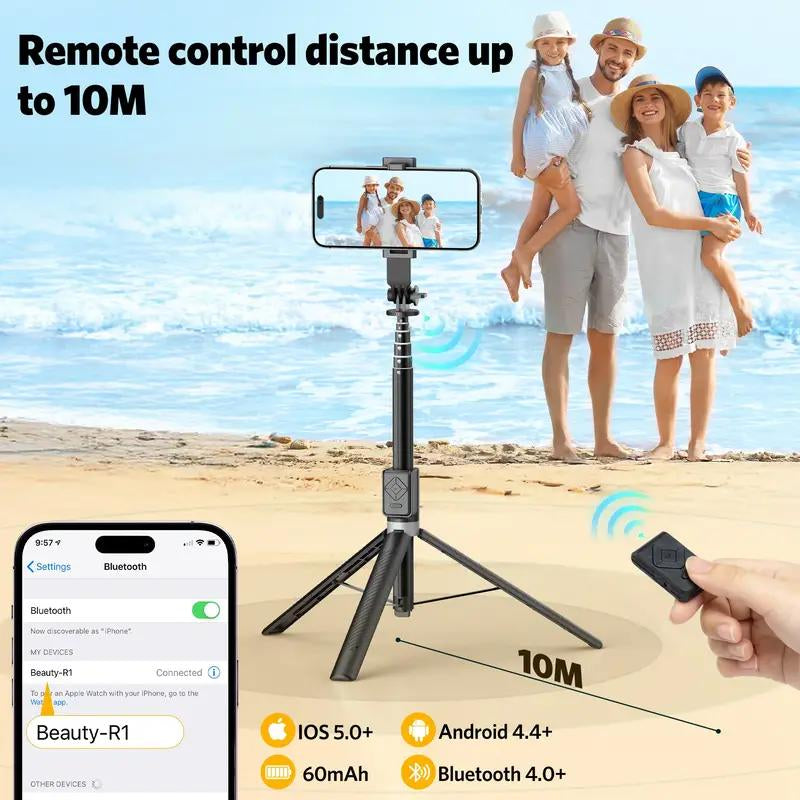 Selfie Stick, New 6-In-1 Wireless Selfie Stick with Lights, Extendable Selfie Stick Tripod with Remote Control (Pink, Dual Lights)