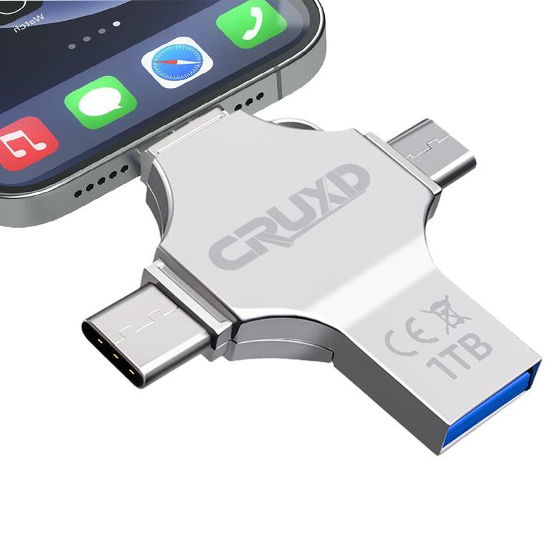 CRUXD 4 in 1 OTG USB Flash Drive Crossshape Memory Photo Stick Portable Mini USB Storage Device External Storage for Iphone/Ipad/Computer/Laptop/Pc/Android External Data Storage