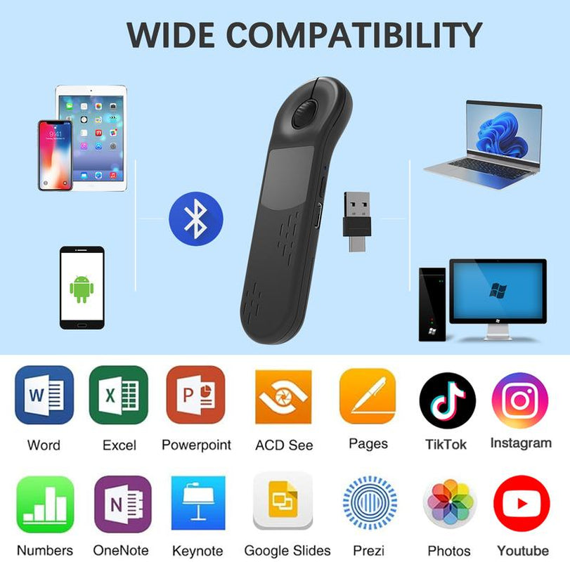 Remote Control Bluetooth+2.4G Rechargeable Handheld Scrolling Air Laser Mouse with Touchpad for Tik_Tok , Wireless Presentation Clicker, Video Scroller & Page Turn for Kindle App,For Powerpoint Slide,Selfie,For Android & Ios and Pc,Laptop,Mac,Tablet