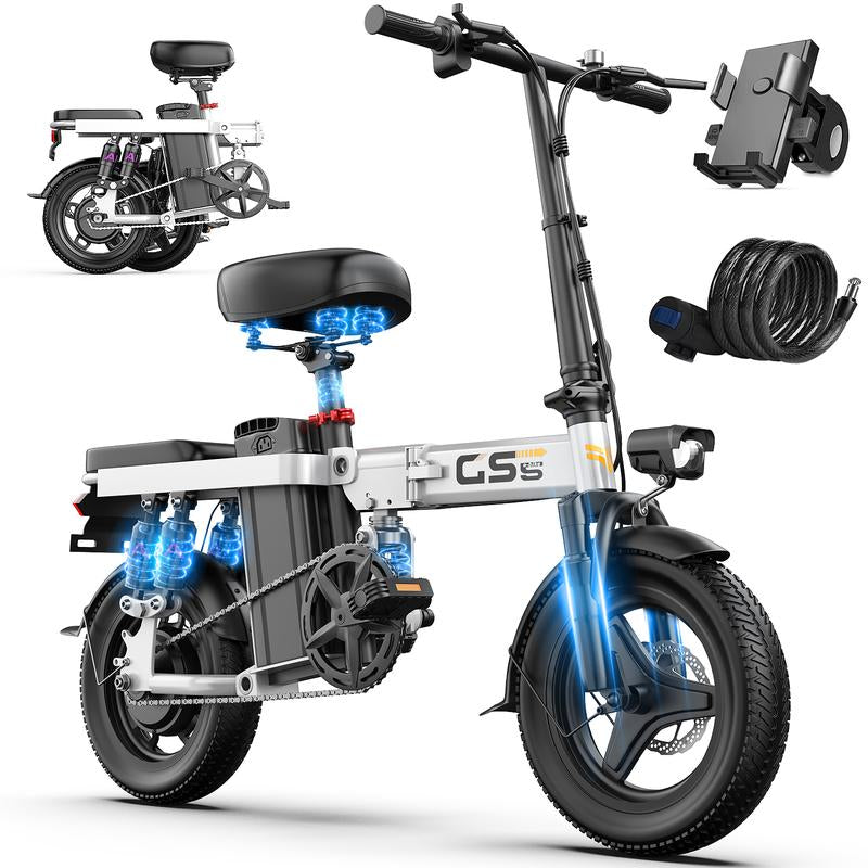 Folding Electric Bike for Adults, 14-Inch Tires, Top Speed of 19 MPH, 48V 15Ah Removable Battery E-Bike