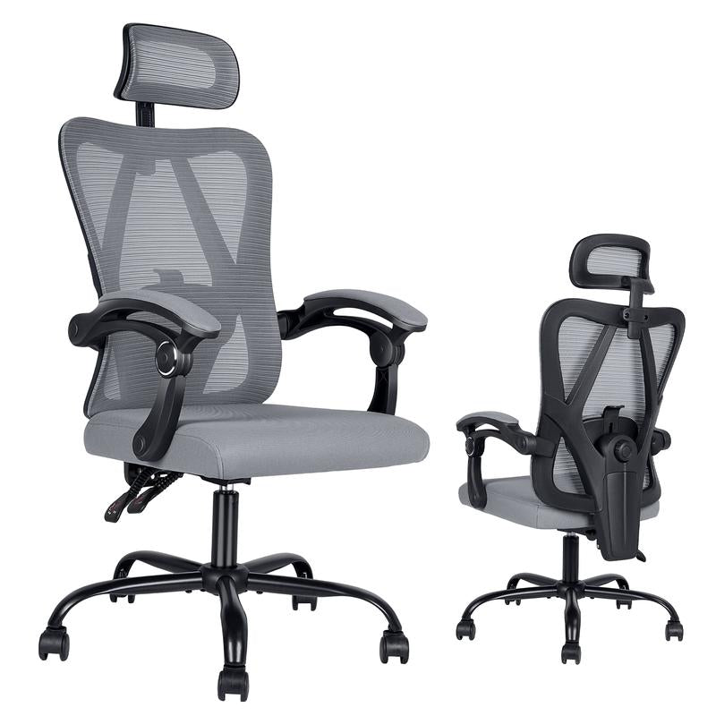 Ergonomic Office Chair,Adjustable,Adjustable Headrest with Linked Armrests, Lumbar Support and Swivel Tilt Function Grey Ergonomic Office Furniture Black Stable