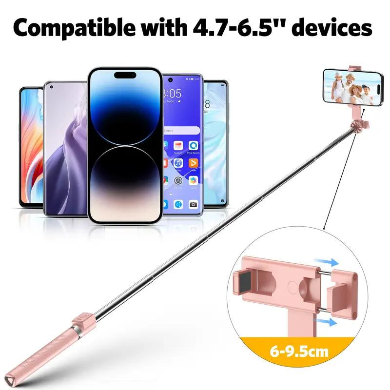 Selfie Stick, New 6-In-1 Wireless Selfie Stick with Lights, Extendable Selfie Stick Tripod with Remote Control (Pink, Dual Lights)