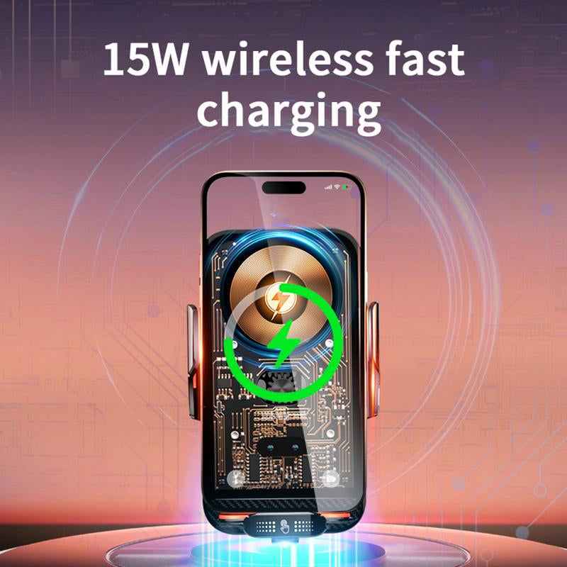 Bilolly Wireless Car Charger, 15W Fast Charging Auto-Clamping Car Charger Phone Holder Phone Holder Suitable for Iphone 16 15 14 13 12 Pro Max 11 XR XS, Samsung Galaxy S24 Ultra S23 S22 S21, S20, S10+, and Other Smartphones. Clip Plug