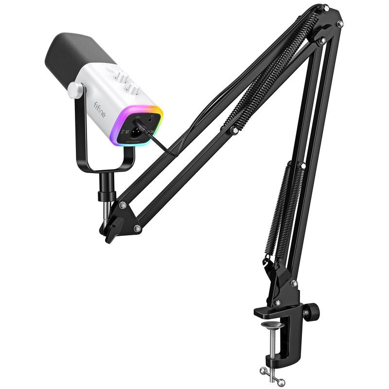 FIFINE AM8T XLR USB Gaming Microphone Set, Dynamic PC Mic for Streaming Podcasting, Computer RGB Mic Kit with Boom Arm Stand, Mute Button, Headphones Jack, for Recording Vocal Voice-Over