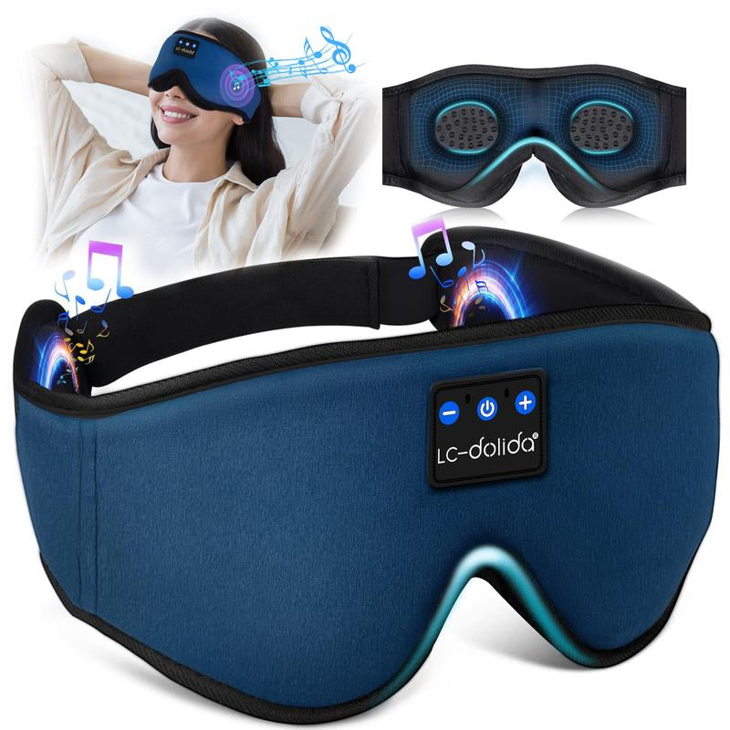 Lc-Dolida 3D Bluetooth Sleep Mask with Headphones, Wireless Music Sleep Headband Eye Mask for Side Sleepers,Sleeping Comfortable Black-3D Relaxation Light Blockin Travel