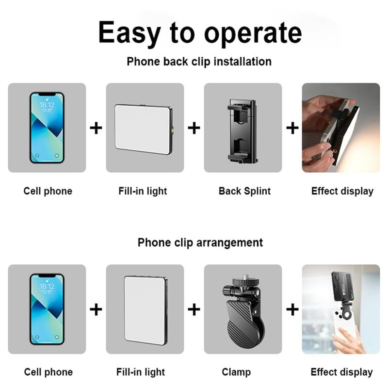 LED Camera Light Portable Photography Video Lights Selfie for Warm and Cool 3 Colors 3000-9900K 72Pcs Beads with Cell Phone Clip 1/4 Standard Screw 1500Mah Rechargeable CRI 80