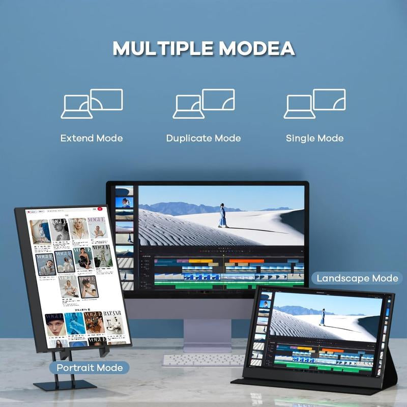 Portable Monitor, FHD 1080P Portable Laptop Monitor with PU Leather Cover, Suitable for Expanding Display and Screen Mirroring of PC, MAC, Xbox, Switch, PS5, Iphone15, Samsung & HUAWEI Mobile Phones