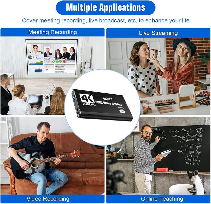 Capture Card, Audio Video Capture Card with Microphone 4K HDMI Loop-Out, 1080P 60Fps Video Recorder for Gaming/Live Streaming/Video Conference, Works for Nintendo Switch/Ps4/Obs/Camera/Pc Accessories