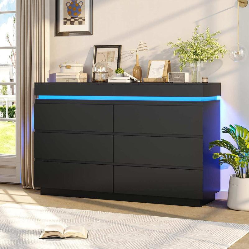 Sikaic LED Dresser for Bedroom with Charging Station and Sliding Desktop Drawers Large Storage Tower Clothes Organizer Furniture Modern Aesthetic Cabinet Home Cupboard