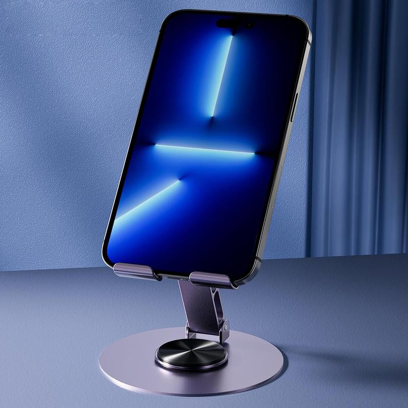 Adjustable Cell Phone Stand for Desk with Non-Slip Rubber, 360°Metal Phone Holder Smartphone Accessories Foldable/Folding Mount Alloy Aluminum Compact Portable Cellphone Mount, Saving Space