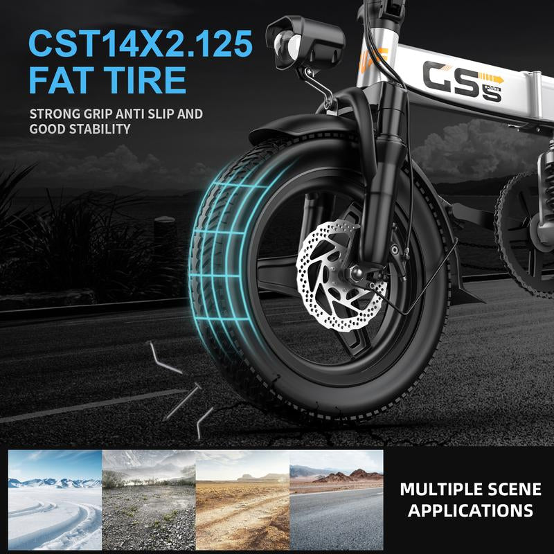 Folding Electric Bike for Adults, 14-Inch Tires, Top Speed of 19 MPH, 48V 15Ah Removable Battery E-Bike