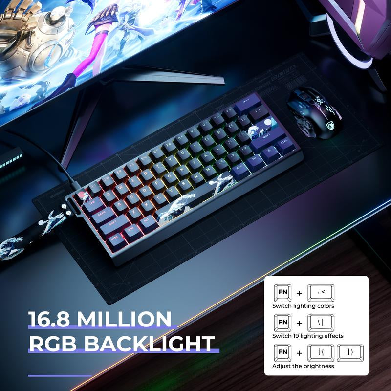 XVX H61 Kanagawa CNC Aluminum 61% Mechanical Keyboard Wired Only Hot Swap Switchs Full RGB with PBT Keycaps