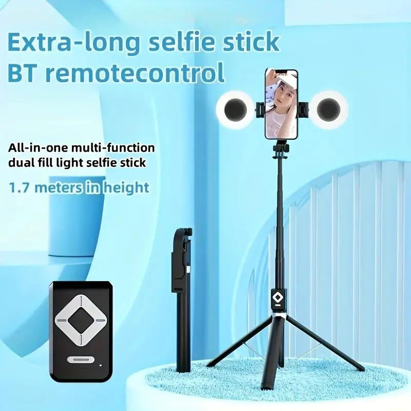 Selfie Stick, New 6-In-1 Wireless Selfie Stick with Lights, Extendable Selfie Stick Tripod with Remote Control (Pink, Dual Lights)
