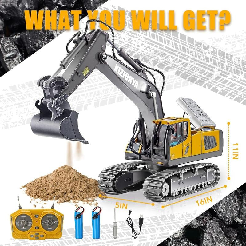 Remote Control Excavator Toys for Boys Turns 680-Degree 2 Batteries Metal Shovel Lights/Sounds Construction Toys Birthday Gifts Boy Toys for 3 4 5 6 7 8 Years Old