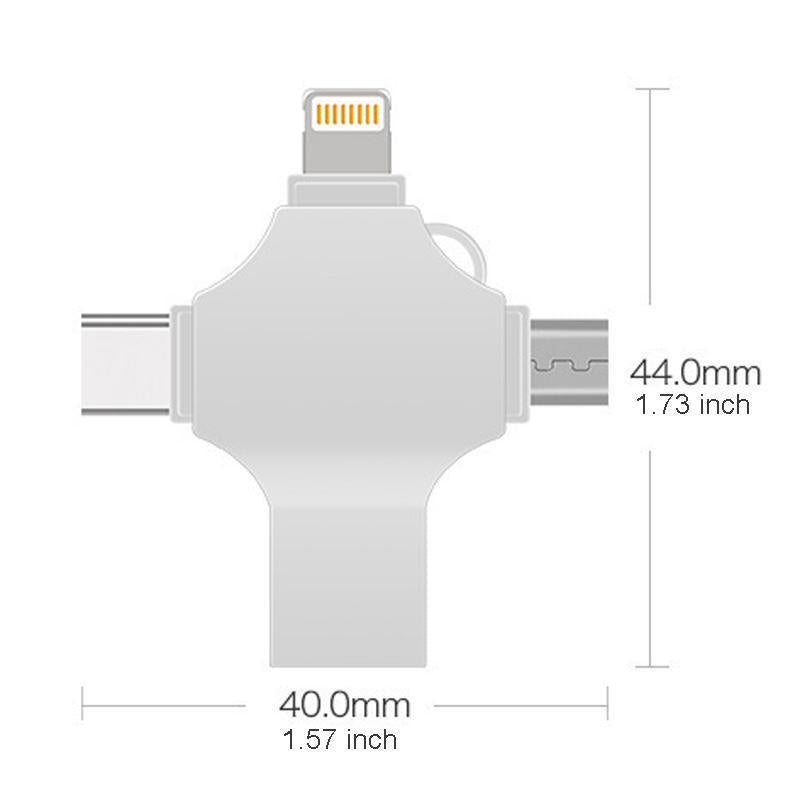 CRUXD 4 in 1 OTG USB Flash Drive Crossshape Memory Photo Stick Portable Mini USB Storage Device External Storage for Iphone/Ipad/Computer/Laptop/Pc/Android External Data Storage