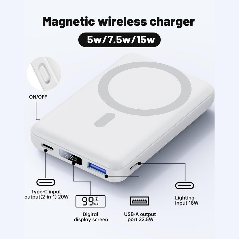 10000Mah Magnetic Wireless Power Bank with Phone Holder, 22.5W PD Fast Charging Portable Charger, Power Bank for for Iphone 15/14/13/Pro/Mini/Pro Max Power Magnetic Power