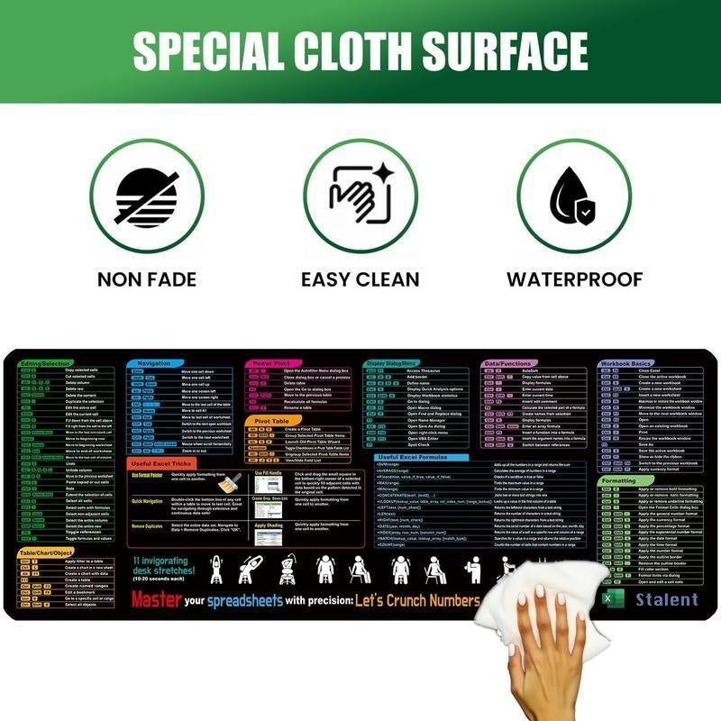 Excel Cheat Sheet Desk Mat, Large 31.5"X11.8" Excel Keyboard Shortcut Mouse Pad