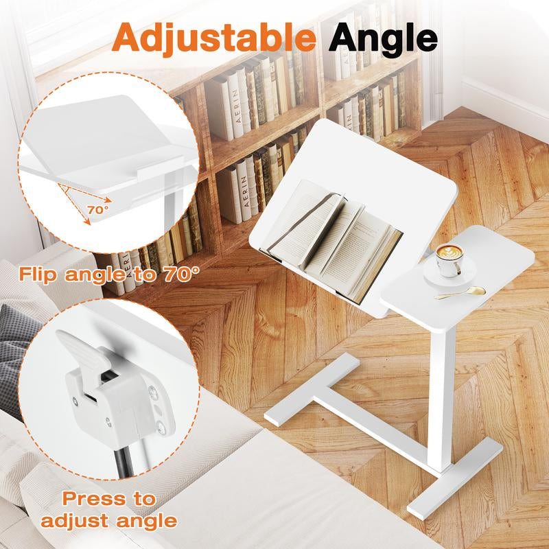 【Deal】Overbed Bedside Table with Wheels, Mobile Standing Stand up Rolling Laptop PC, Adjustable Height Tray, Side Computer Workstation for Home Use